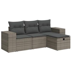 vidaXL 4 Piece Garden Sofa Set with Cushions Grey Poly Rattan