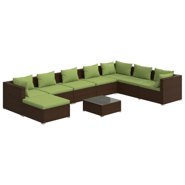 vidaXL 9 Piece Garden Lounge Set with Cushions Poly Rattan Brown