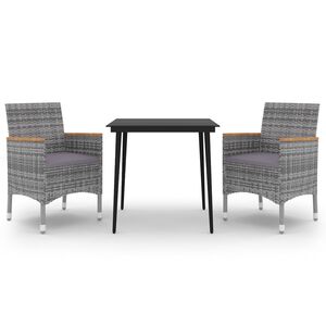 vidaXL 3 Piece Garden Dining Set with Cushions Poly Rattan and Glass