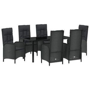 vidaXL Garden Dining Set with Cushion 7 pcs Black Poly Rattan