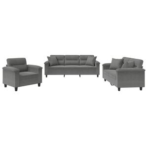 vidaXL 3 Piece Sofa Set with Pillows Dark Grey Microfibre Fabric