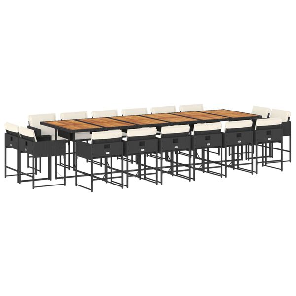 vidaXL 17 Piece Garden Dining Set with Cushions Black Poly Rattan