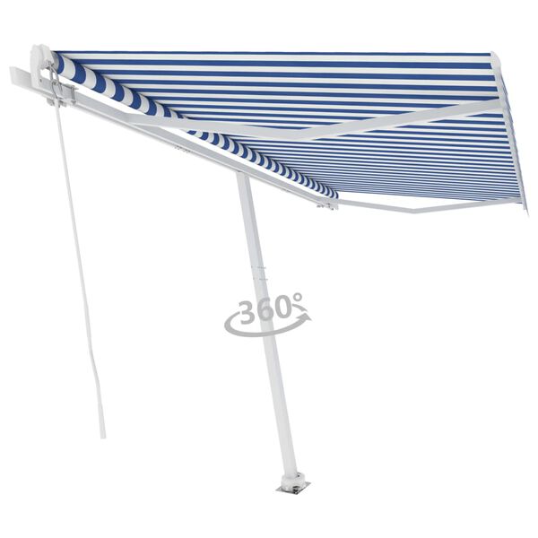 vidaXL Freestanding Manual Retractable Awning 400x300 cm Blue/White