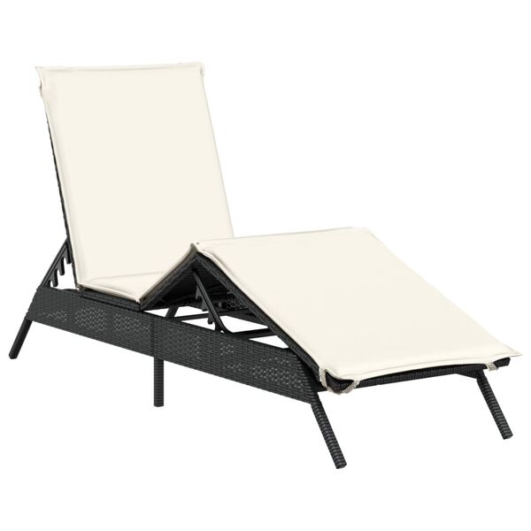 vidaXL Sun Lounger with Cushion Black Poly Rattan
