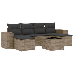 vidaXL 7 Piece Garden Sofa Set with Cushions Grey Poly Rattan