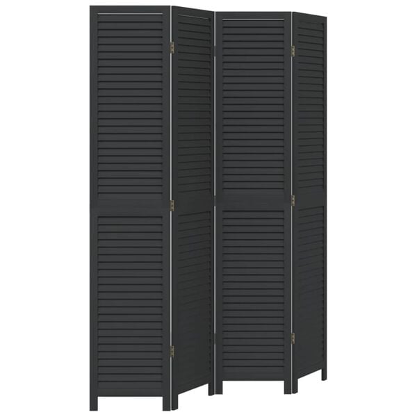 vidaXL Room Divider 4 Panels Black Solid Wood Paulownia