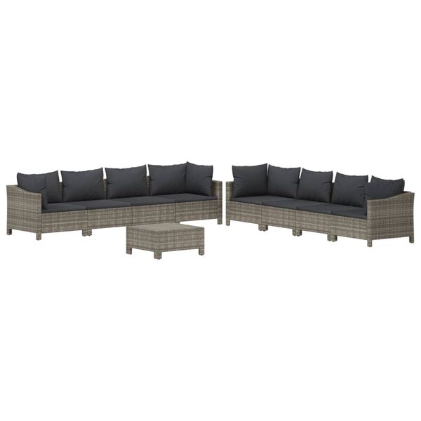 vidaXL 9 Piece Garden Lounge Set with Cushions Grey Poly Rattan