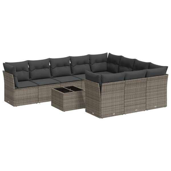 vidaXL 11 Piece Garden Sofa Set with Cushions Grey Poly Rattan