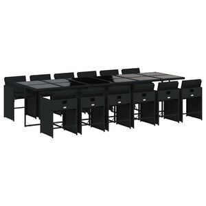 vidaXL 13 Piece Garden Dining Set with Cushions Black Poly Rattan
