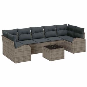 vidaXL Garden Sofa Set with Storage with Pillow 8 pcs Grey Poly Rattan