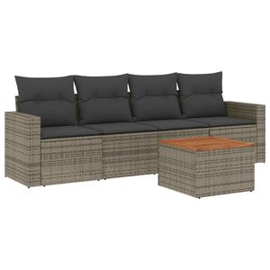 vidaXL 5 Piece Garden Sofa Set with Cushions Grey Poly Rattan
