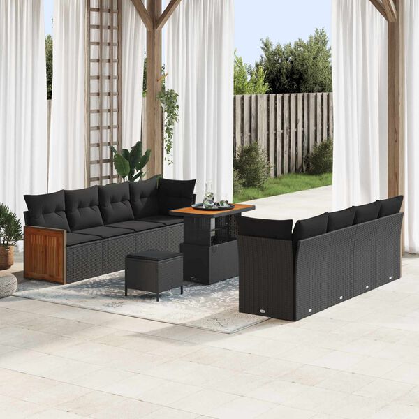 vidaXL Garden Sofa Set with Cushion 11 pcs Black