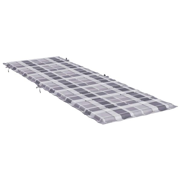 vidaXL Sun Lounger Cushion Grey Check Pattern 186x58x4cm Oxford Fabric