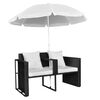 vidaXL Garden Bed with Parasol Black Poly Rattan