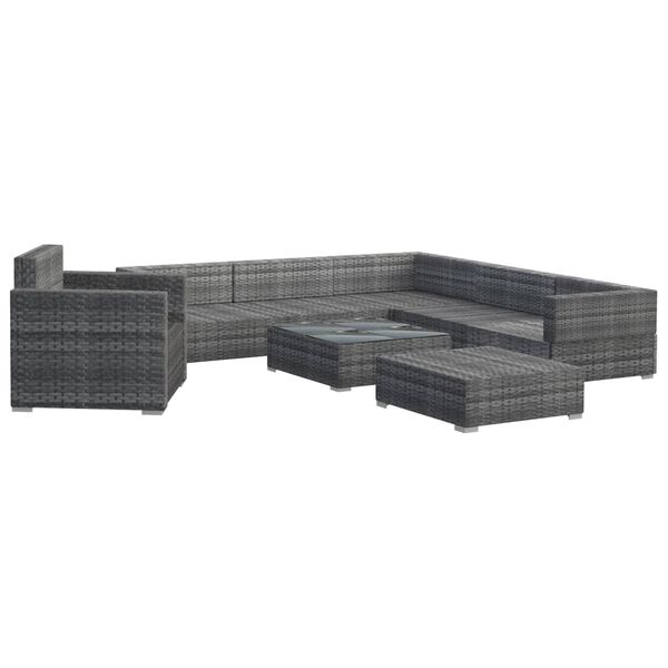vidaXL 8 Piece Garden Lounge Set with Cushions Poly Rattan Grey