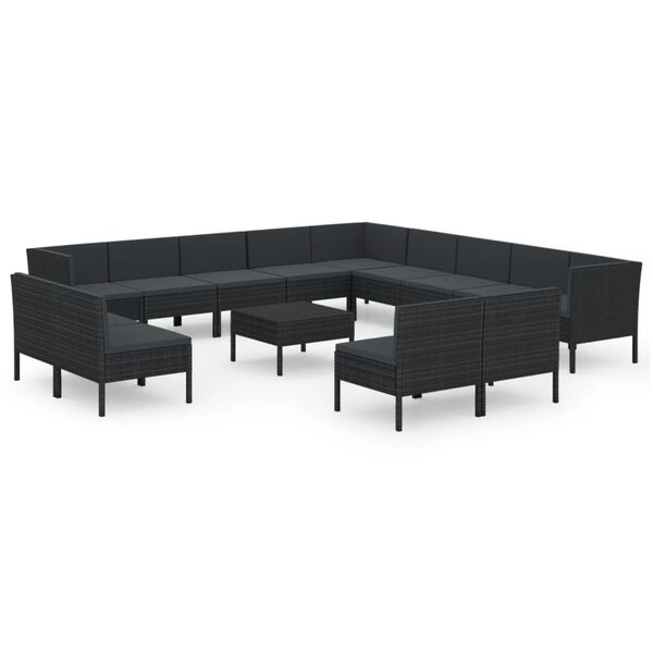 vidaXL 14 Piece Garden Lounge Set with Cushions Poly Rattan Black