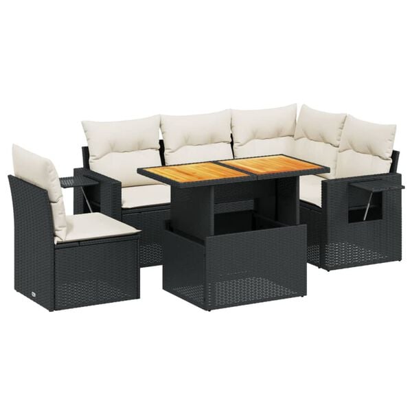 vidaXL 6 Piece Garden Sofa Set with Cushions Black Poly Rattan
