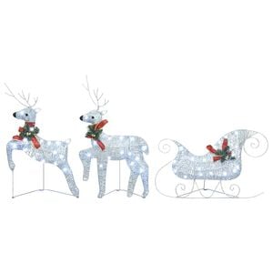 vidaXL Reindeer And Sleigh Christmas Decoration | Set of 2 | Silver, Red