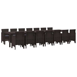 vidaXL Garden Dining Set with Cushions 15 pcs Brown PP