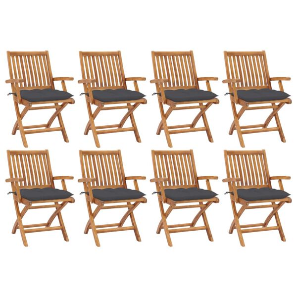 vidaXL Folding Garden Chairs with Cushions 8 pcs Solid Teak Wood