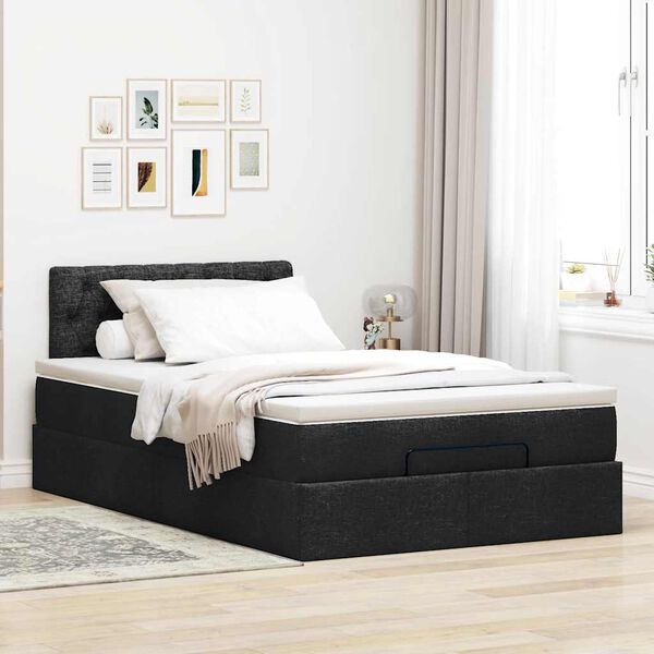 vidaXL Ottoman Bed with Mattress Black King Single Fabric
