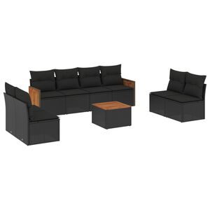 vidaXL 9 Piece Garden Sofa Set with Cushions Black Poly Rattan