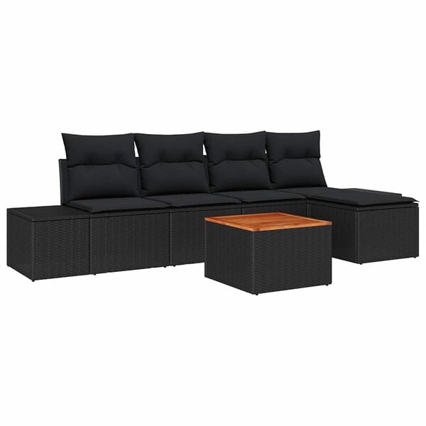 vidaXL Garden Sofa Set with Cushion 6 pcs Black Poly Rattan