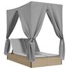 vidaXL Double Sun Lounger with Roof and Curtains Beige Poly Rattan