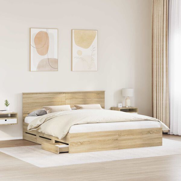 vidaXL Bed Frame with Drawer Sonoma Oak 180 x 200 cm Engineer Wood
