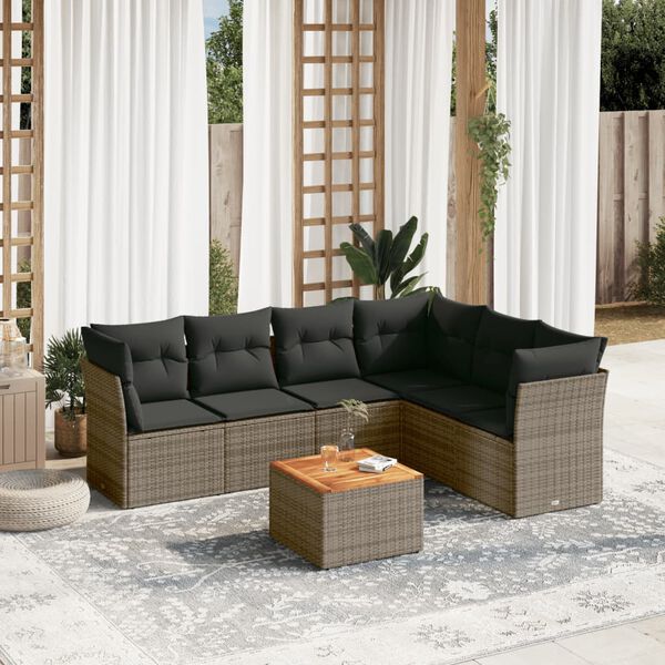 vidaXL 7 Piece Garden Sofa Set with Cushions Grey Poly Rattan