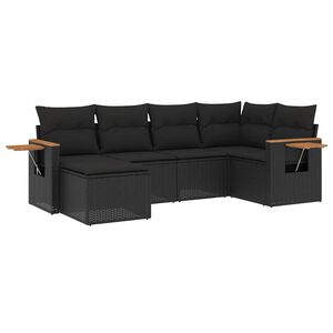 vidaXL 7 Piece Garden Sofa Set with Cushions Black Poly Rattan
