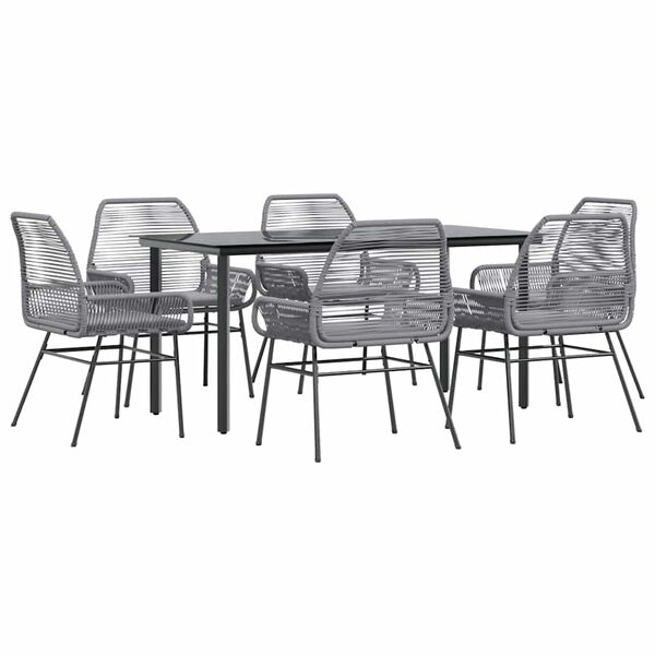 vidaXL 7 Piece Garden Dining Set with Cushions Grey Poly Rattan Glass