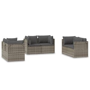 vidaXL Garden Corner Sofas 6 pcs Grey 57x57x56 cm Poly Rattan