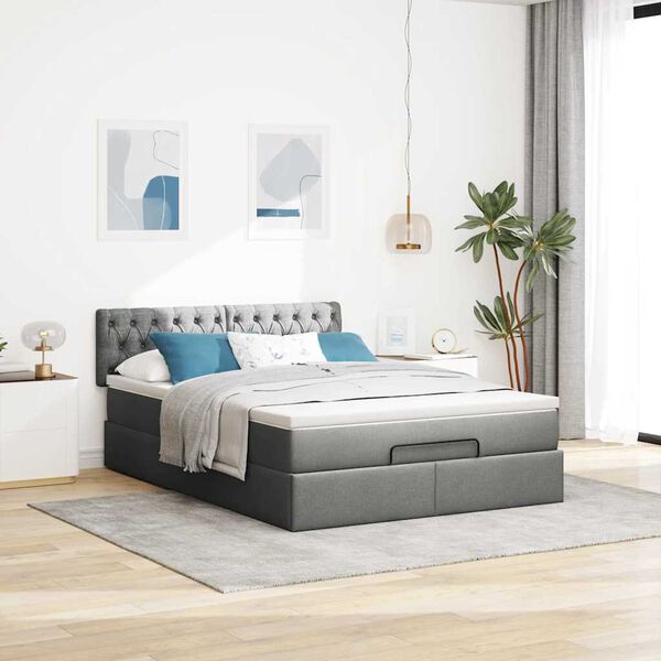 vidaXL Ottoman Bed with Mattress Dark Grey Queen Fabric