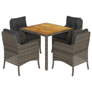 vidaXL 5 Piece Garden Dining Set with Cushions Grey Poly Rattan