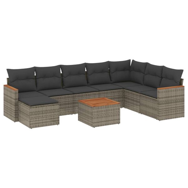 vidaXL 9 Piece Garden Sofa Set with Cushions Grey Poly Rattan