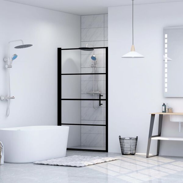 vidaXL Shower Door Tempered Glass 91x195 cm Black