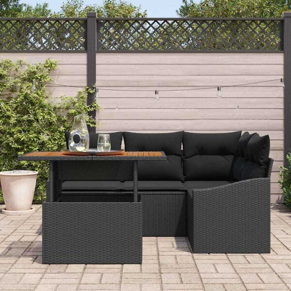 vidaXL Garden Sofa Set with Storage 5 pcs Black Poly rattan