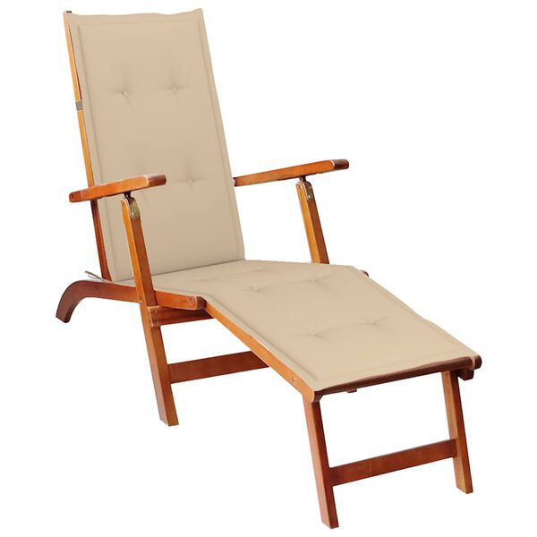 vidaXL Outdoor Deck Chair with Footrest and Cushion Solid Acacia Wood