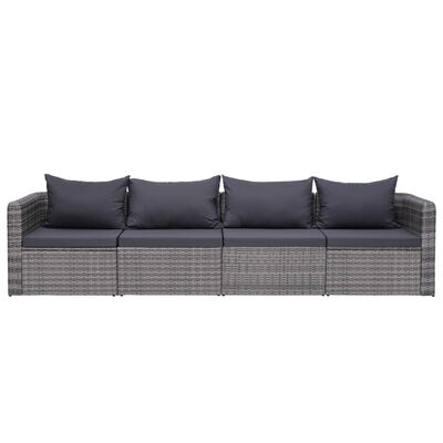 vidaXL 4 Piece Garden Sofa Set with Cushions Grey Poly Rattan
