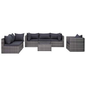 vidaXL 7 Piece Garden Sofa Set with Cushions&Pillows Poly Rattan Grey