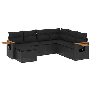 vidaXL 7 Piece Garden Sofa Set with Cushions Black Poly Rattan