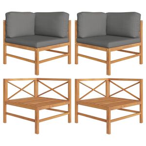vidaXL Corner Sofas 2 pcs with Dark Grey Cushions Solid Teak Wood