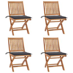 vidaXL Folding Chairs with Cushions 4 pcs Solid Teak Wood