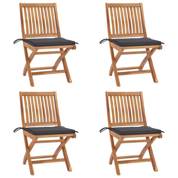 vidaXL Folding Garden Chairs with Cushions 4 pcs Solid Teak Wood