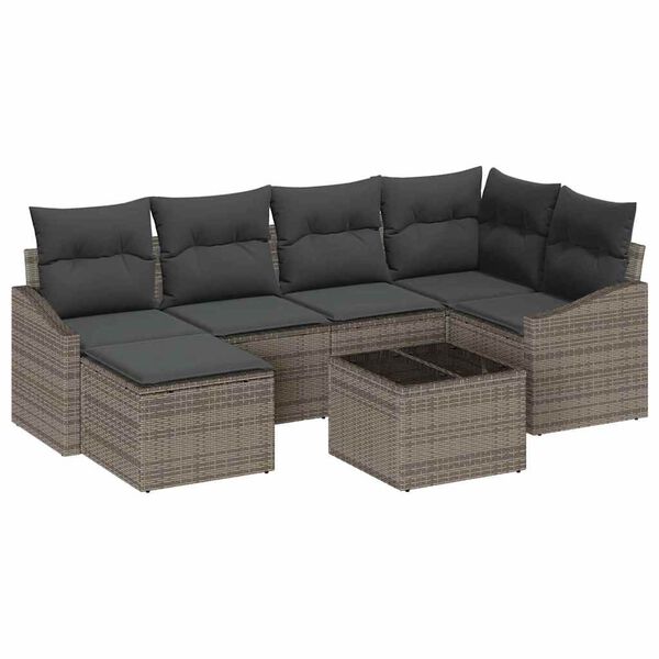 vidaXL Sofa Set with Cushion 7 pcs Grey Poly Rattan