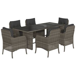 vidaXL 7 Piece Garden Dining Set with Cushions Grey Poly Rattan