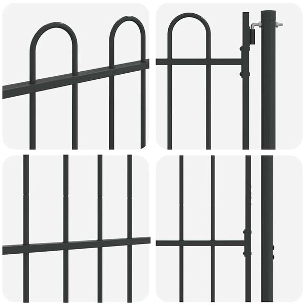 vidaXL Fence Gate Single Door with Arched Top Steel 1x1.5 m Black