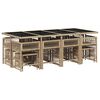 vidaXL 13 Piece Garden Dining Set with Cushions Beige Poly Rattan
