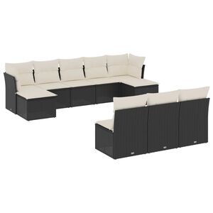 vidaXL 10 Piece Garden Sofa Set with Cushions Black Poly Rattan